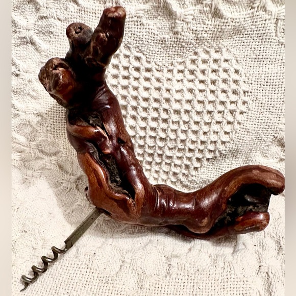 Vtg French Laurent Siret Rochefort France Root Corkscrew Rustic Wood Handle - Picture 3 of 8